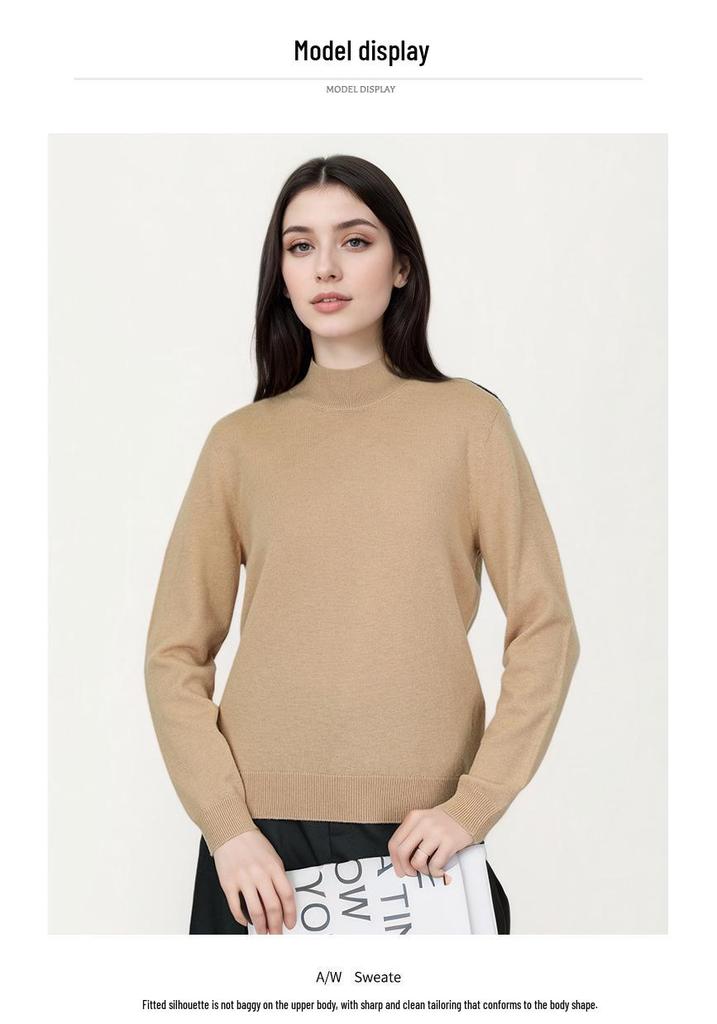 Women's Seamless Wool Half-High Neck Pullover - Slim-Fit Autumn/Winter Knit Sweater