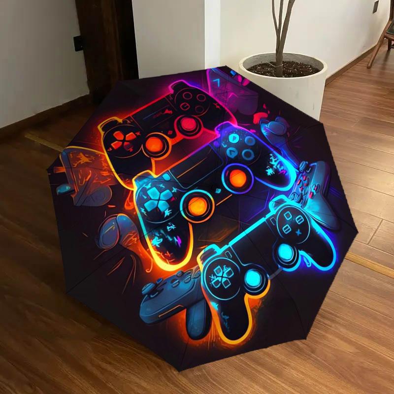 1pc Video Game Controllers Neon Artwork Umbrella with Plastic Handle,Suitable for All Seasons Home Travel Outdoor UmbrellaDD479