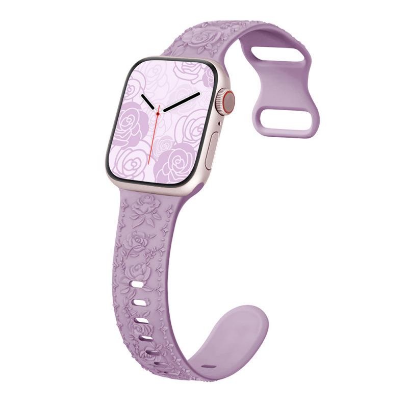 

Embossed Rose Silicone Strap For Apple Watch Applewatchs10 Strap Iwatch98765Se (1/2/3 generation 42mm)/44/45/46/49mm universal лавандовий
