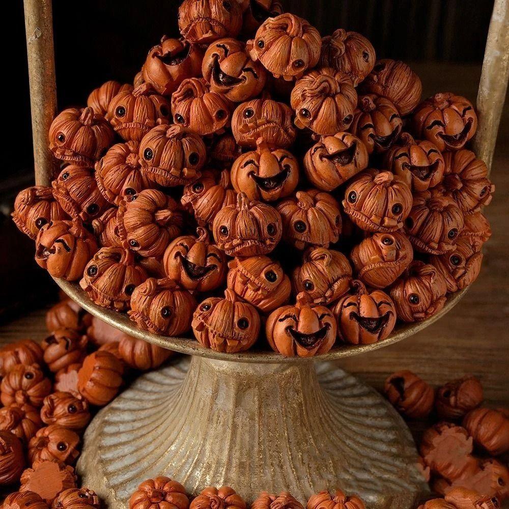 16Pcs Resin Halloween Skull Pumpkin Miniature Halloween Pumpkin Figurine  Home Decor