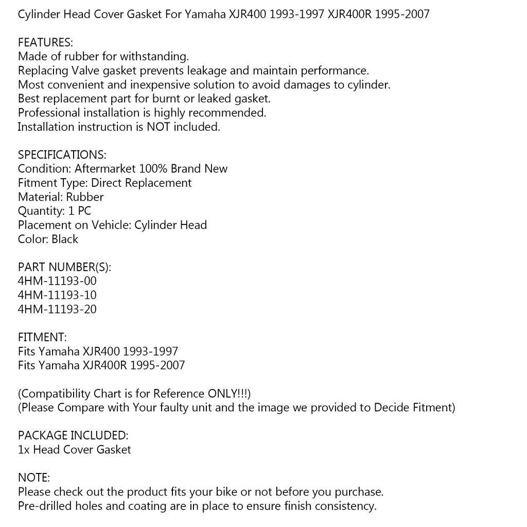 Valve Cover Gasket for Yamaha XJR400 1993-1997 XJR400R 1995-2007 4HM-11193-00
