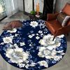Retro Peony Blue Pattern Flannel-printed round floor mats are slip-resistant Suitable for living bedroom terrace garden carpets