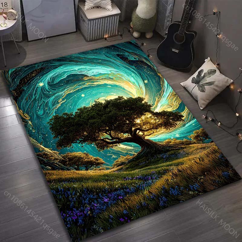

1PC Tree under fantasy night sky Pattern Rug Carpets for Bedroom Living Room Sofa Mat Creative Door Mat Cloakroom Home Decor 40x60cm