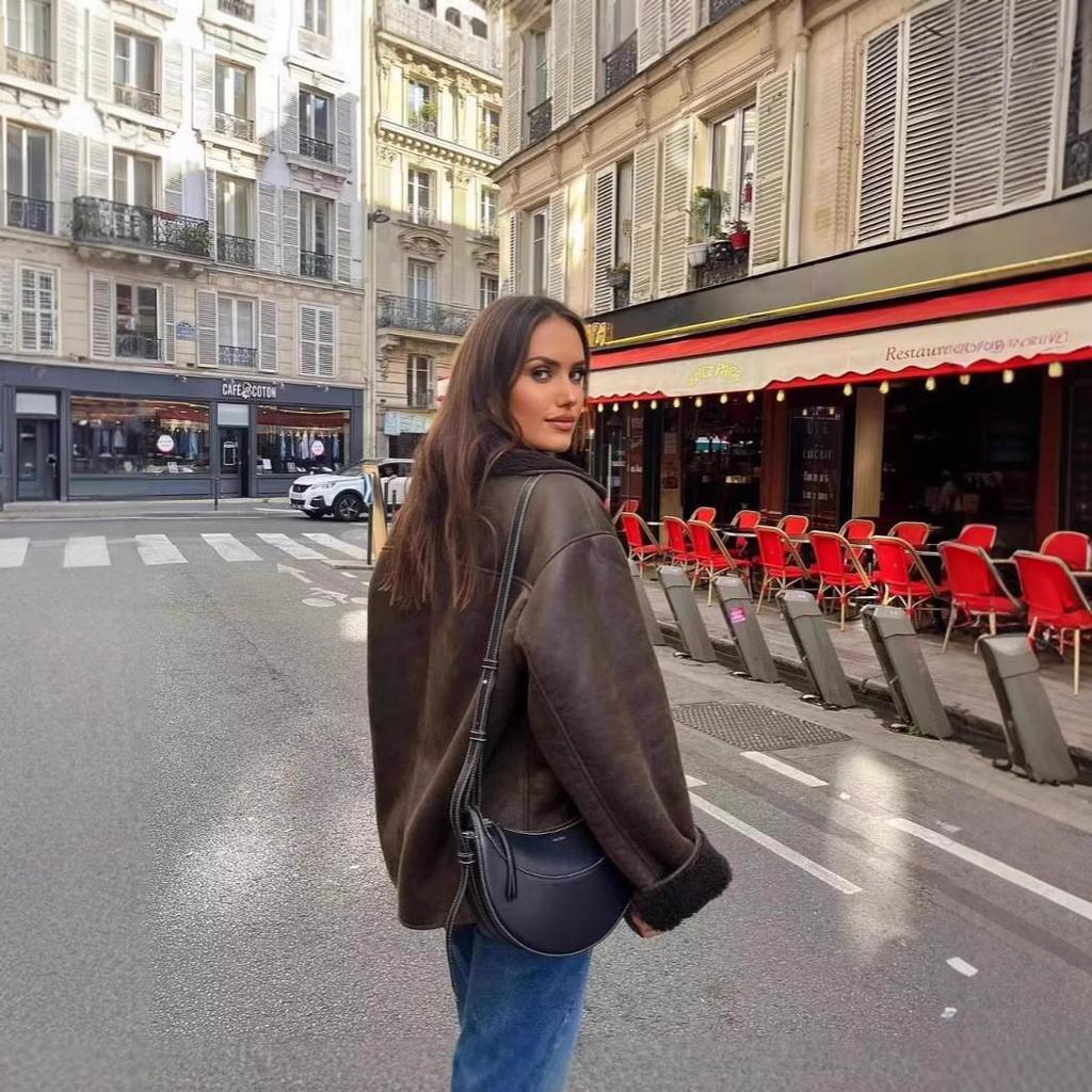 Women's European and American Autumn/Winter Loose Fur-Lined Warm Jacket with Lapel - Trendy Fashion Coat
