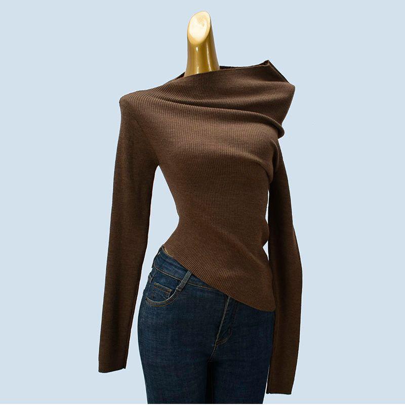 Trade Original Garment Woolen Sweater Soft Glutinous Knitted Irregular Collar Bottoming Shirt Sweater Women Spring Fashion Slim Fit Long Sleeve Top
