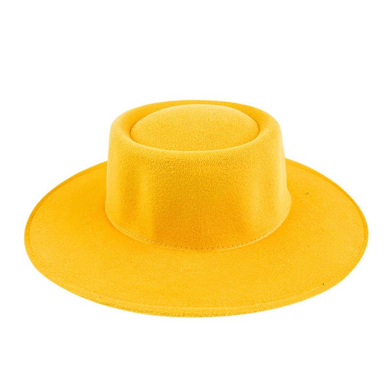 Formal Britishstyle Hat Wide Brim Flat Top Solid Color Winter Frenchinspired