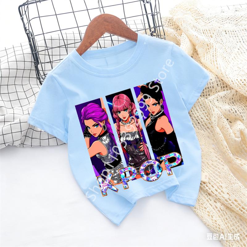 2026 Girls KPOP Idol Group Print Short Sleeve Boys and Girls TShirt Cute Cartoon Graphic Tee Kids Summer Casual Top
