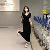 French high-end V-neck short-sleeved dress spring and summer new beautiful skirt waist long skirt