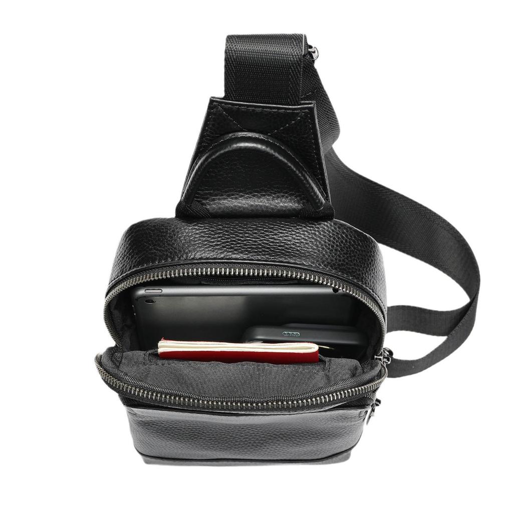 Malunt Men's Genuine Leather Crossbody Chest Bag, High-End Korean Style, Trendy Cowhide Small Backpack.