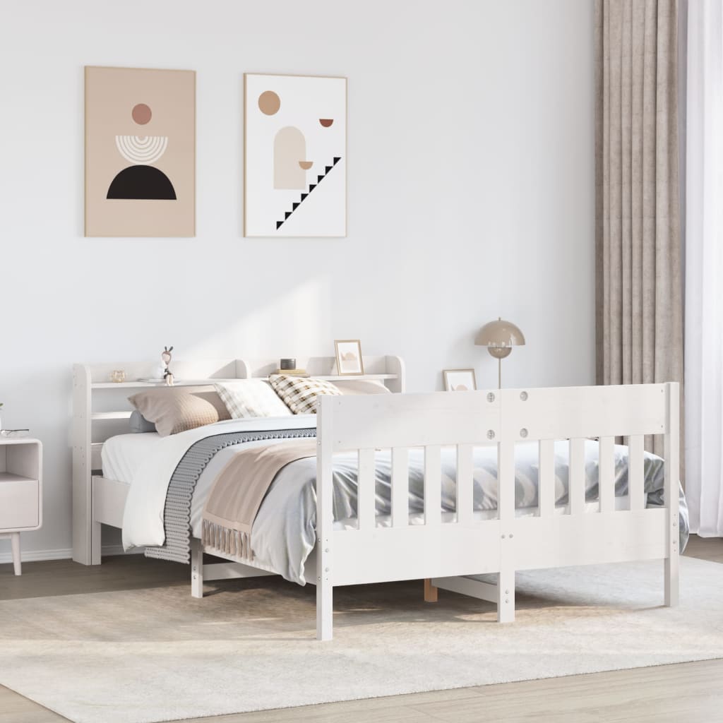 Vidaxl Bed Frame Without Mattress, White, 150X200 Cm, Solid Pine Wood