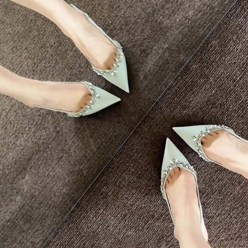 Women's pointed shallow mouth high heels summer buckle decoration fine high heels back buckle single shoes
