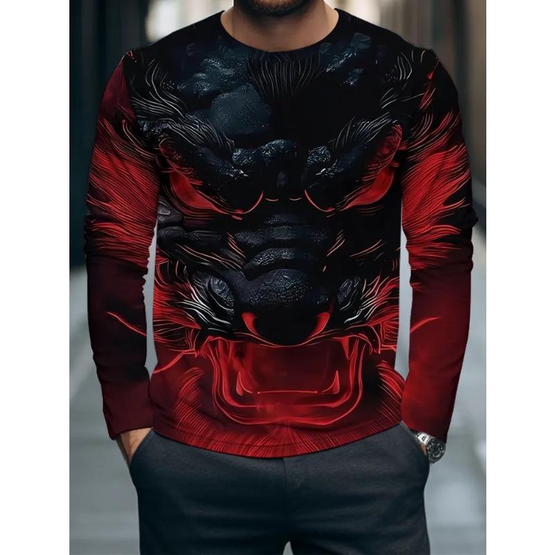 Men's 3D Printed Crew Neck Long Sleeve T-Shirt Fashion Versatile Trend Breathable Casual