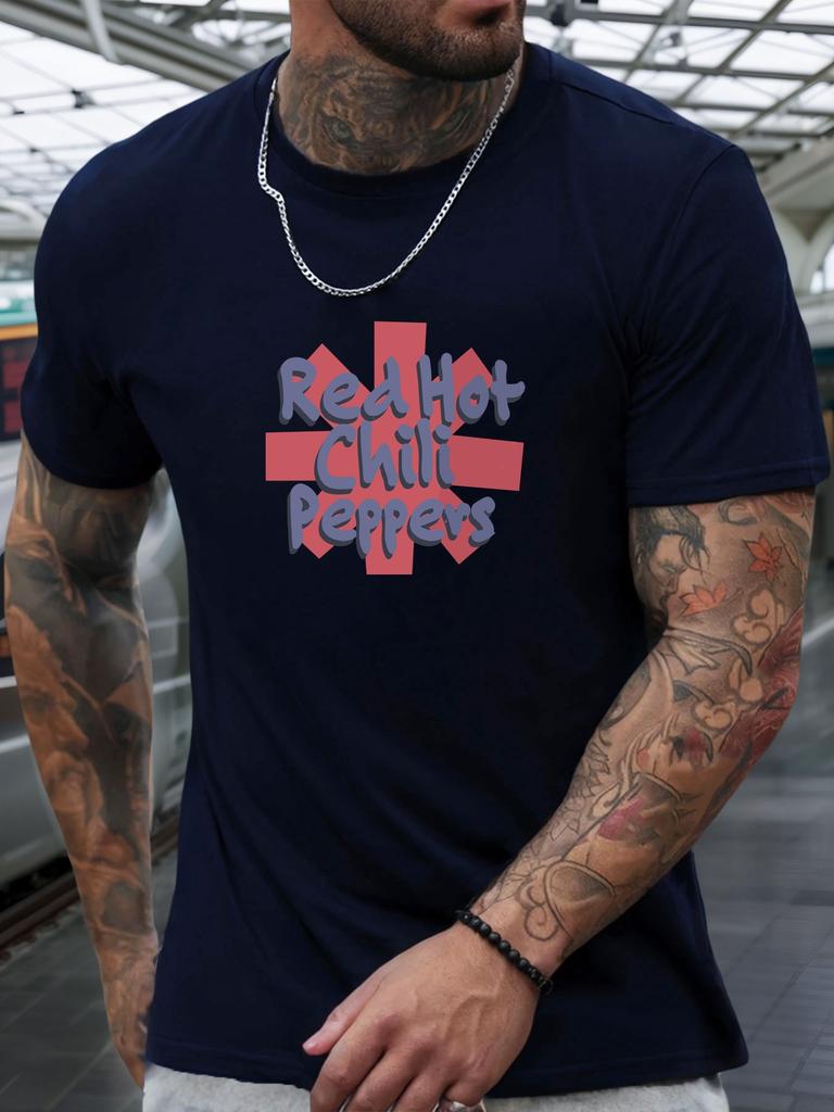 Short Sleeve TShirt Red Hot Chili Peppers Mens 100 Cotton Pattern Printed Shirt Summer Round Neck Breathable Casual Cool Tee