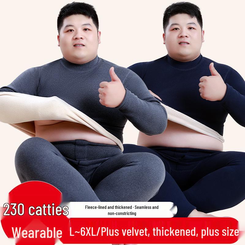 Men's Thermal Fleece-Lined Mid-Neck Underwear Set for Cold Weather