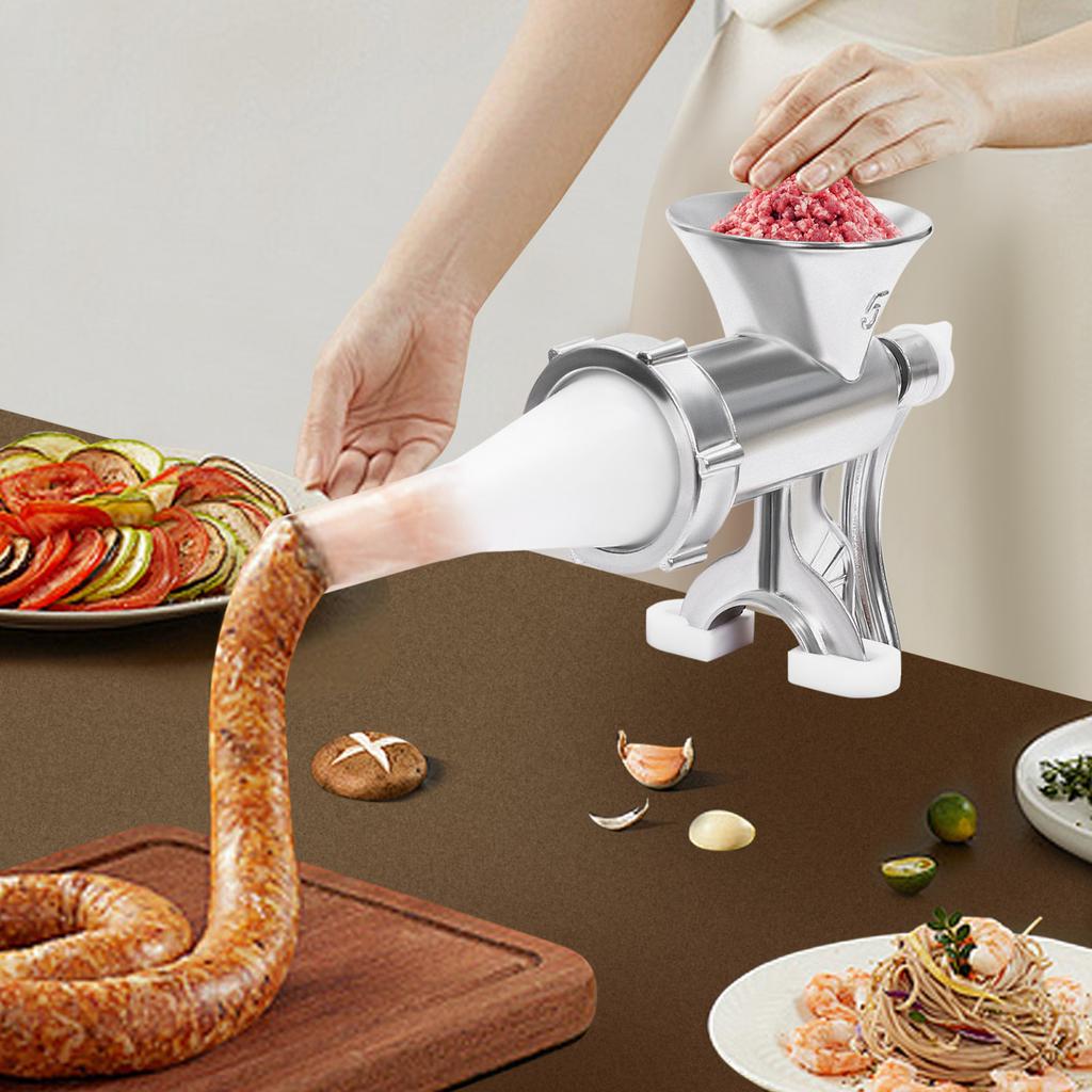 Manueller Fleischwolf, Wurstfüller-Set mit Füllrohr, Langlebiger Gusseisen-Wolf, Nudel- & Burgerbereiter, Einfaches Klemmen-Design