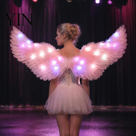 Black Fallen Angel Wings LED Light Up Feather Costume for Kids, Devil Carnival Glowing Fairy Wings, Halloween Cosplay Party Performance Props