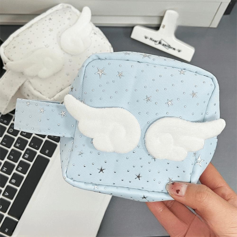Mini Size Makeup Bag for Women with Handle Wings Patchwork Portable Instant Camera Bag Multi-Purpose Star Pattern