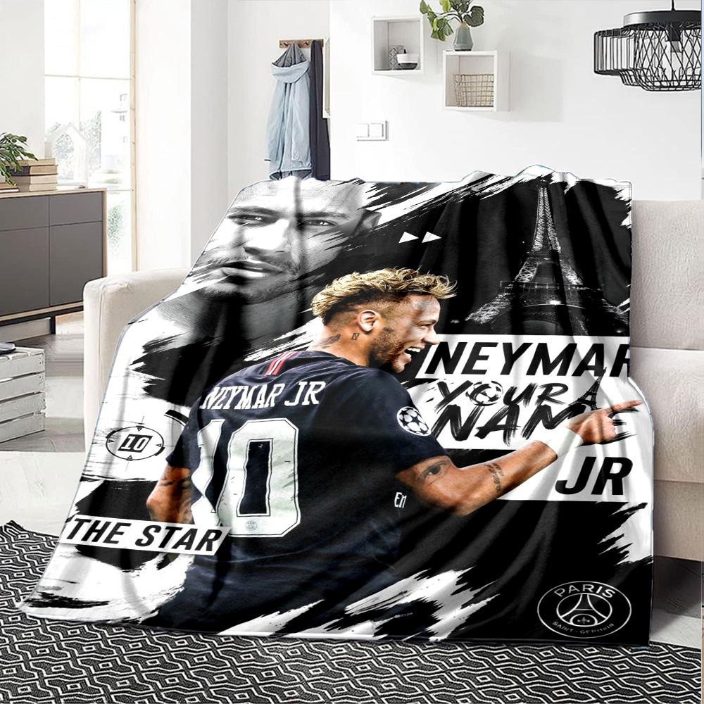 Name Custom Neymar Jr Art Print Flannel Blanket High Quality Warm Comfortable Cover for All Seasons Perfect for Gifts Home Decor