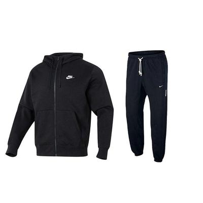 Effen Kleur Losse Fleece Hoodie Sweatshirt En Middelhoge Lange Broek Casual Sport Set Mannen Sets Zwart BV2646-010+CK6366-010