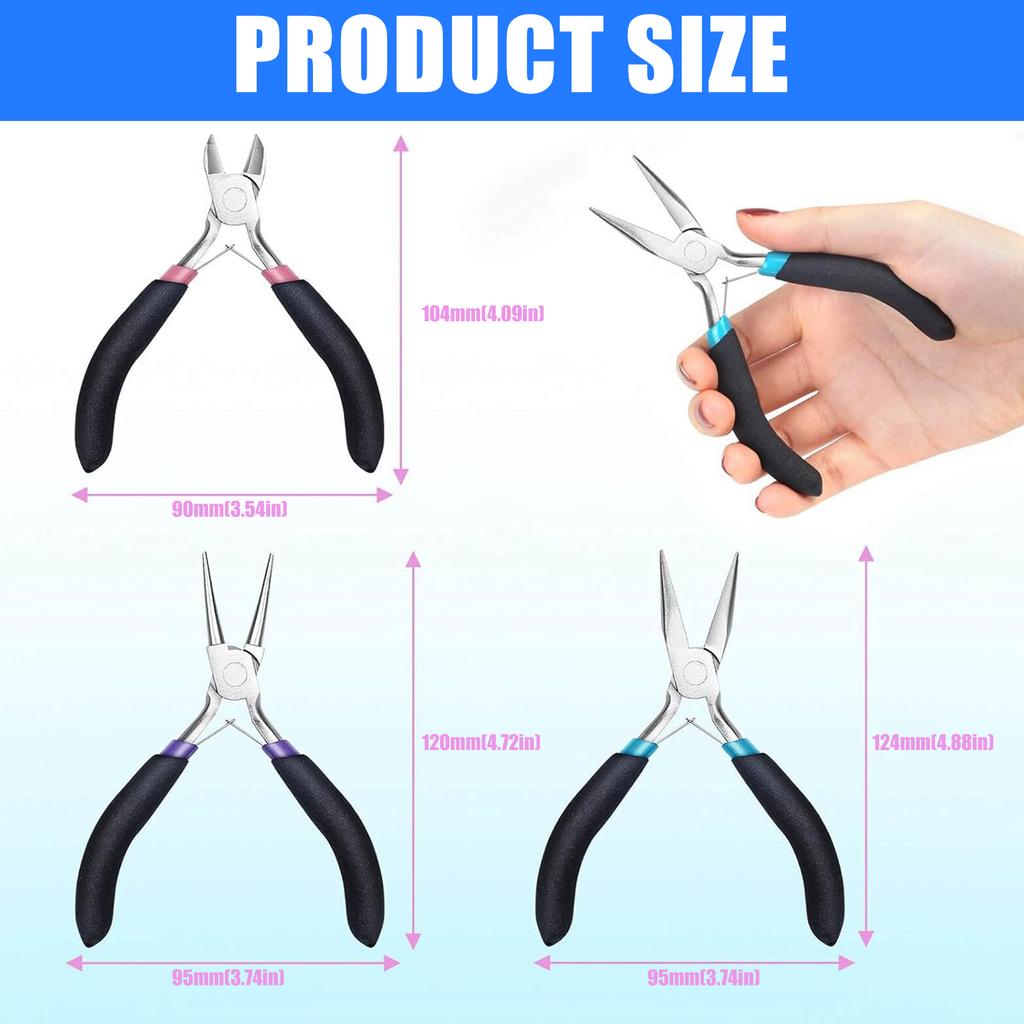 3Pcs Jewellery Pliers for Jewellery Making Pliers Tool with Long Nose Pliers Chain Pliers Wire Cutters Pliers Tool
