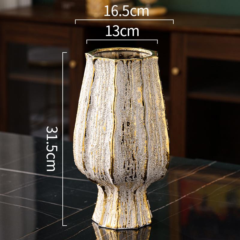 Ceramic Vase Vintage Dry Flowerpot Light Luxury Entrance Decoration TV Cabinet Home Hotel Decor Flower Hydroponic Flower Vase