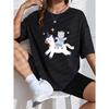 Cute Unicorn And Bear Printed White T-Shirt For Women Casual Summer Outfit Fashion Top With Cartoon Design For Daily Wear And Leisure Activities