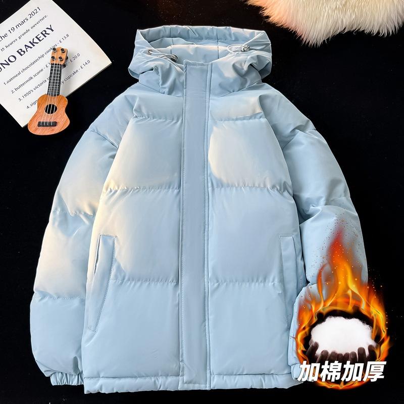 Down cotton-padded jacket men's warm thickened bread jacket loose large size cotton-padded jacket solid color hooded couple cotton-padded jacket