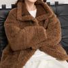 Women's Faux Suede Button Jacket Oversized Gathered Hem Short Length Coat Casual Vintage Outerwear With Pockets