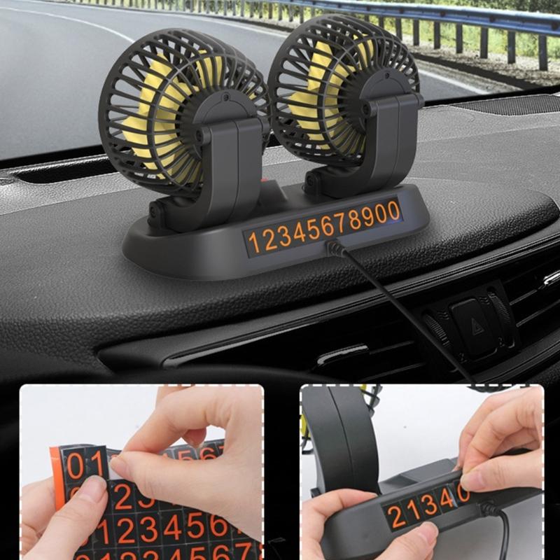 12V/24V Car Cooling Fan Dual Head 360° Rotation Vehicle Mounted USB Fan Auto Cooler Fan for Dashboard Air Circulator Fan