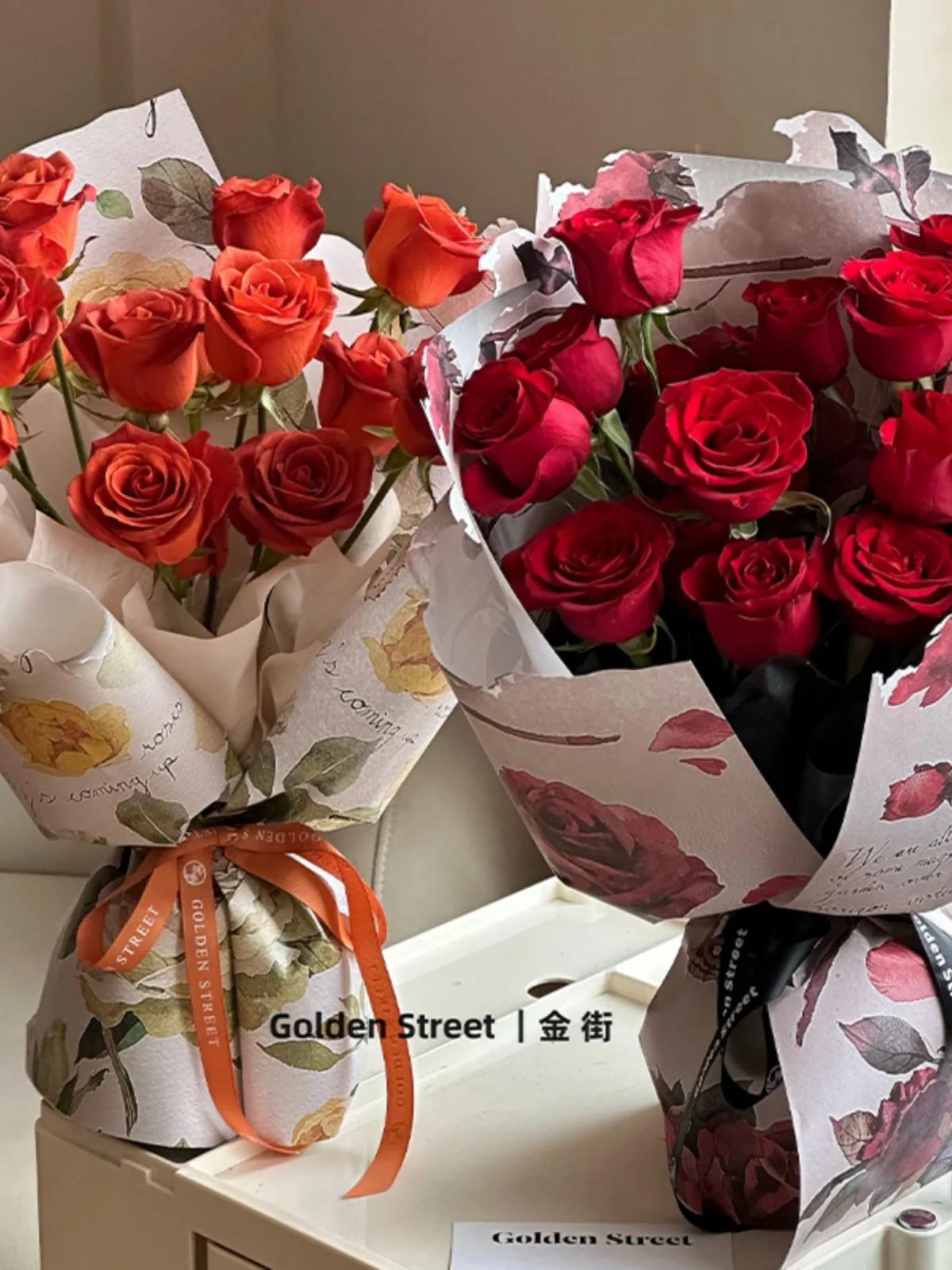 

10 шт. упаковочная бумага для букета роз ко Дню святого Валентина с напечатанным рисунком упаковочная бумага из коровьей кожи упаковочная бумага для цветов и флористики