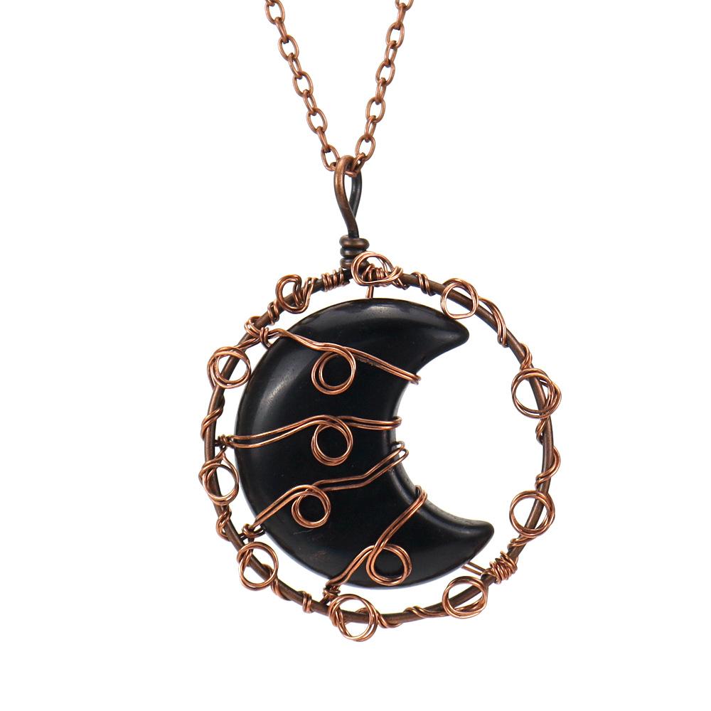 Handmade Winding Natural Crystal Agate Moon Pendant Necklace Couple Jewelry N589