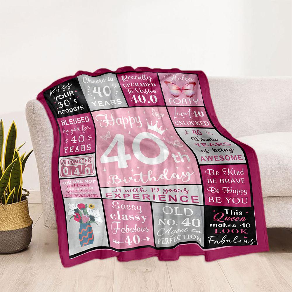 1pc Happy 40th Birthday Celebration Blanket Soft and Warm for Sofa Office Camping Travel Livingroom Great Gift for Friends and Family Comfortable
