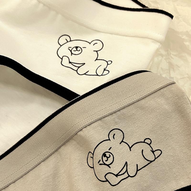 Damen-Unterwäsche aus Baumwolle mit Cartoon-Bär-Aufdruck, mittelhoher Bund, atmungsaktiv