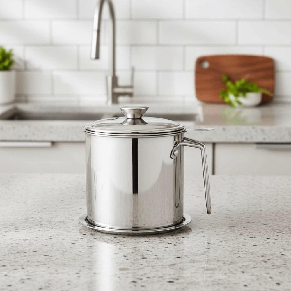 304 Stainless Steel Stainless Steel Oil Pot 1.4L/1.8L Oil Filter Pot Kitchen Supplies