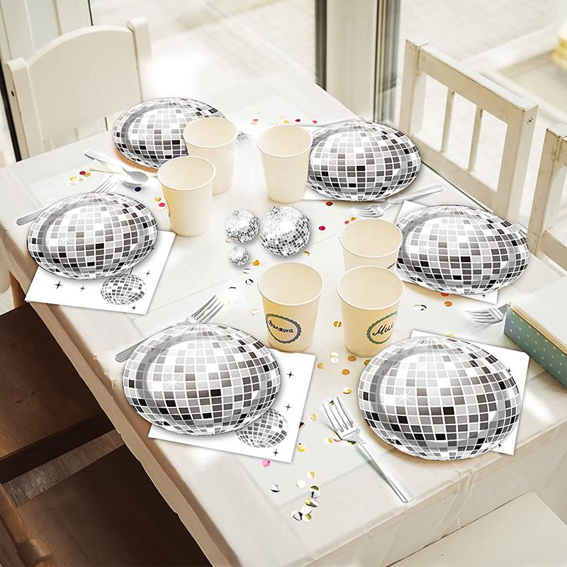 20pcs Disco Silvery Theme Disposable Paper Party Plate Set Wedding Birthday Anniversary Picnic Decoration Shower Travel Supplies