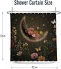 Moon Shower Curtain Floral Butterfly Flower Mysterious Fabric Shower Curtains Black Starry Night Plant Gothic Botanical Shower