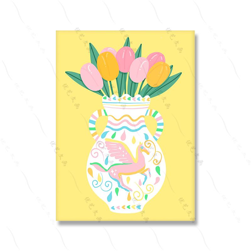 

Греческий букет горшечные растения печать плакатов лимон подсолнух цветок ретро ваза для комнаты домашний художественный холст ванная комната кухня красочный декор 50x70cm No Framed