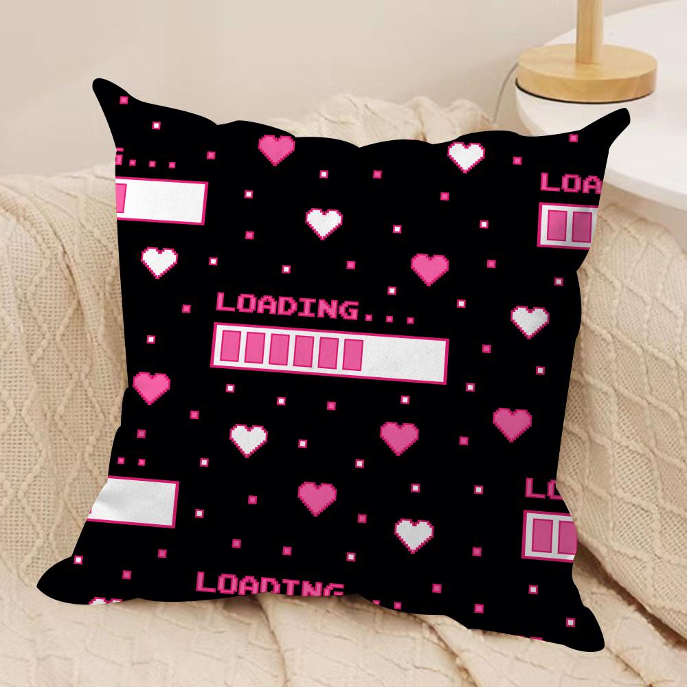 Cute Valentine's Day Cushion Cover Silky Short Plush Double-Sided Printed Pillow Case for Sofa All Seasons Home Decor Gift