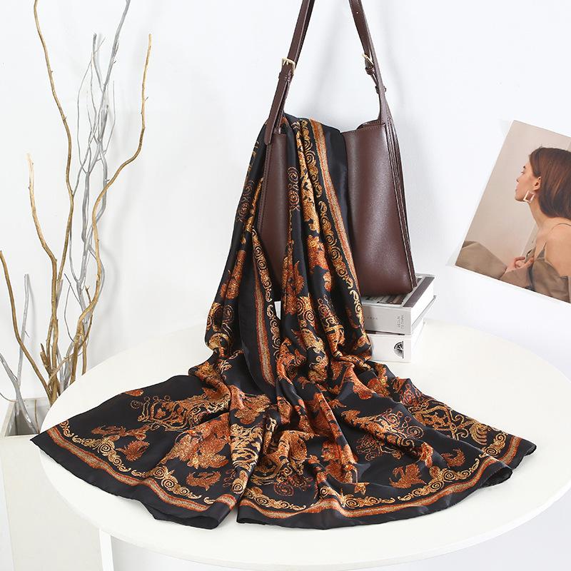 Summer silk scarf women's print lengthened thin shawl with decorative scarf sun protection beach towel Fashion Refined-inspired Casual Scarf