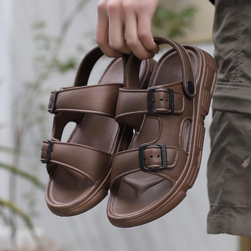 New Thick Bottom Sandal Shoes For Men Summertime Plush Comfort Slip Resistant Simple Stylish Outside Beach Two Way Slide Sandal Shoes