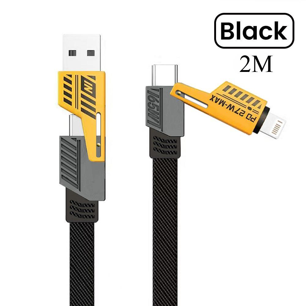 4-in-1 USB C Charging Cable Type-C Connector Nylon Braided PD 65W 27W Fast Charging For IPhone Samsung Xiaomi Android Phone