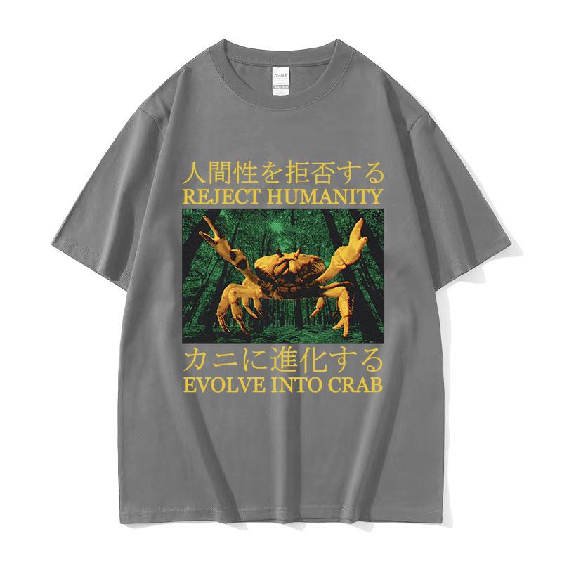 Japanese Evolve Into Crab Funny Graphic T Shirt Unisex Unisex Retro Fashion High Quality Tshirt Cotton Oversized Tshirt Streetwear