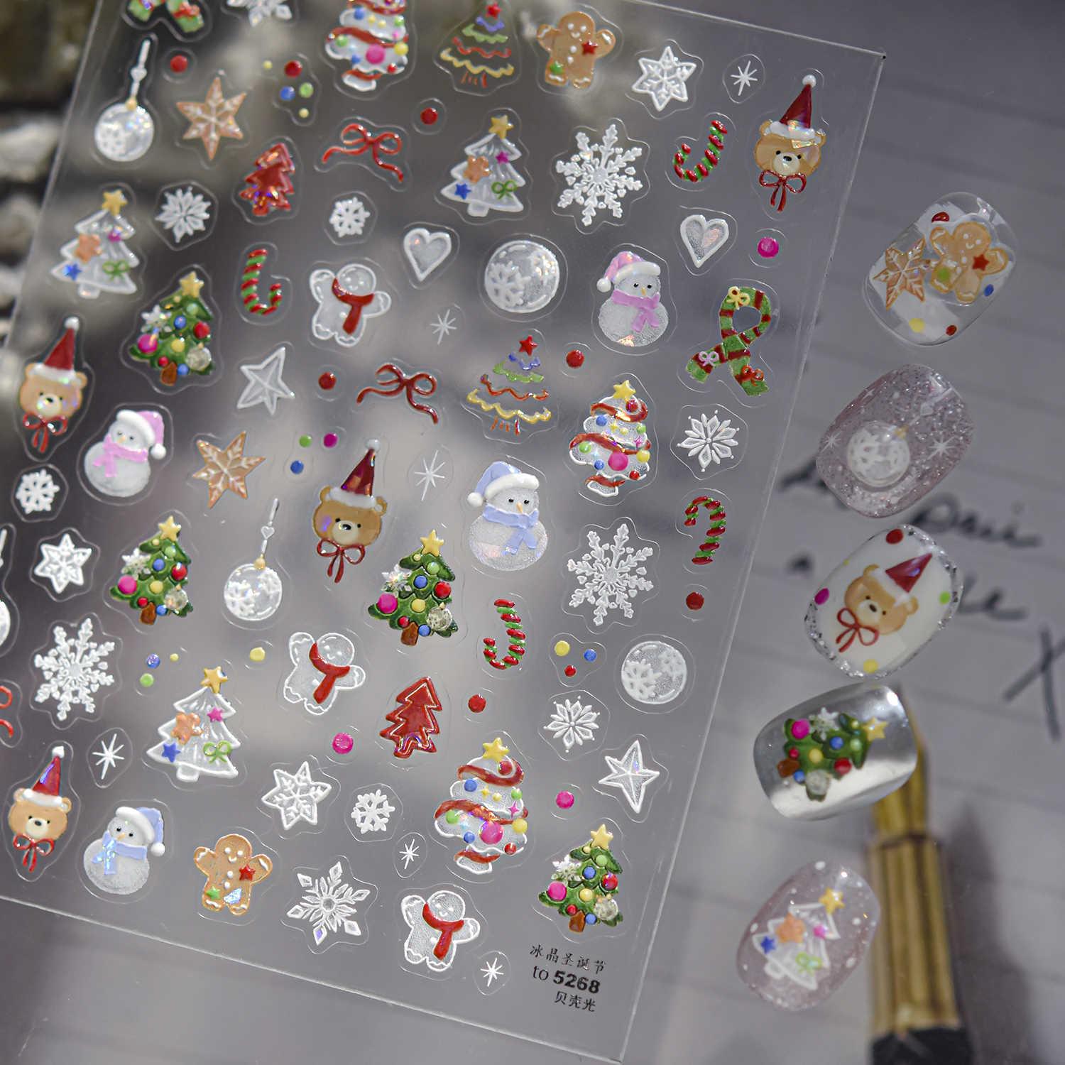 Metal Heart & Bow Sparkly Nail Stickers - Ice Crystal Christmas Collection Shell Light