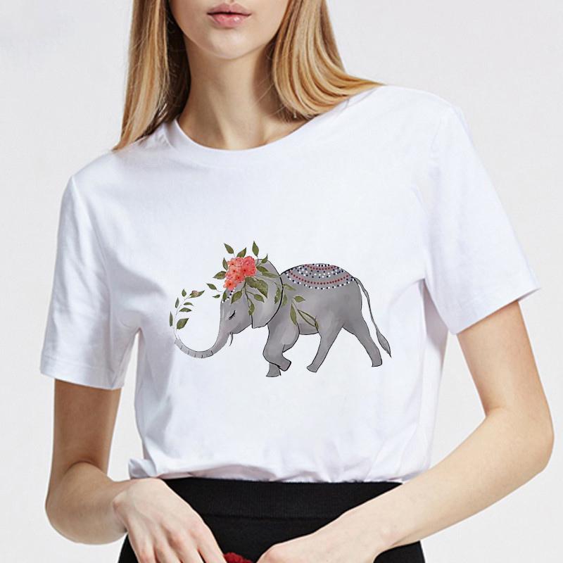 Women Tshirt Summer Round Neck Basic Cartoon Elephant Streetwear Trend Style 90S Short Sleeve Lady Clothes Female Tee Tops