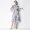 Vintage High-End O-Neck Short Sleeve Ruffle Lace Hollow Out Dress for Women's Summer Slim Elegant Long Dress Female Clothing