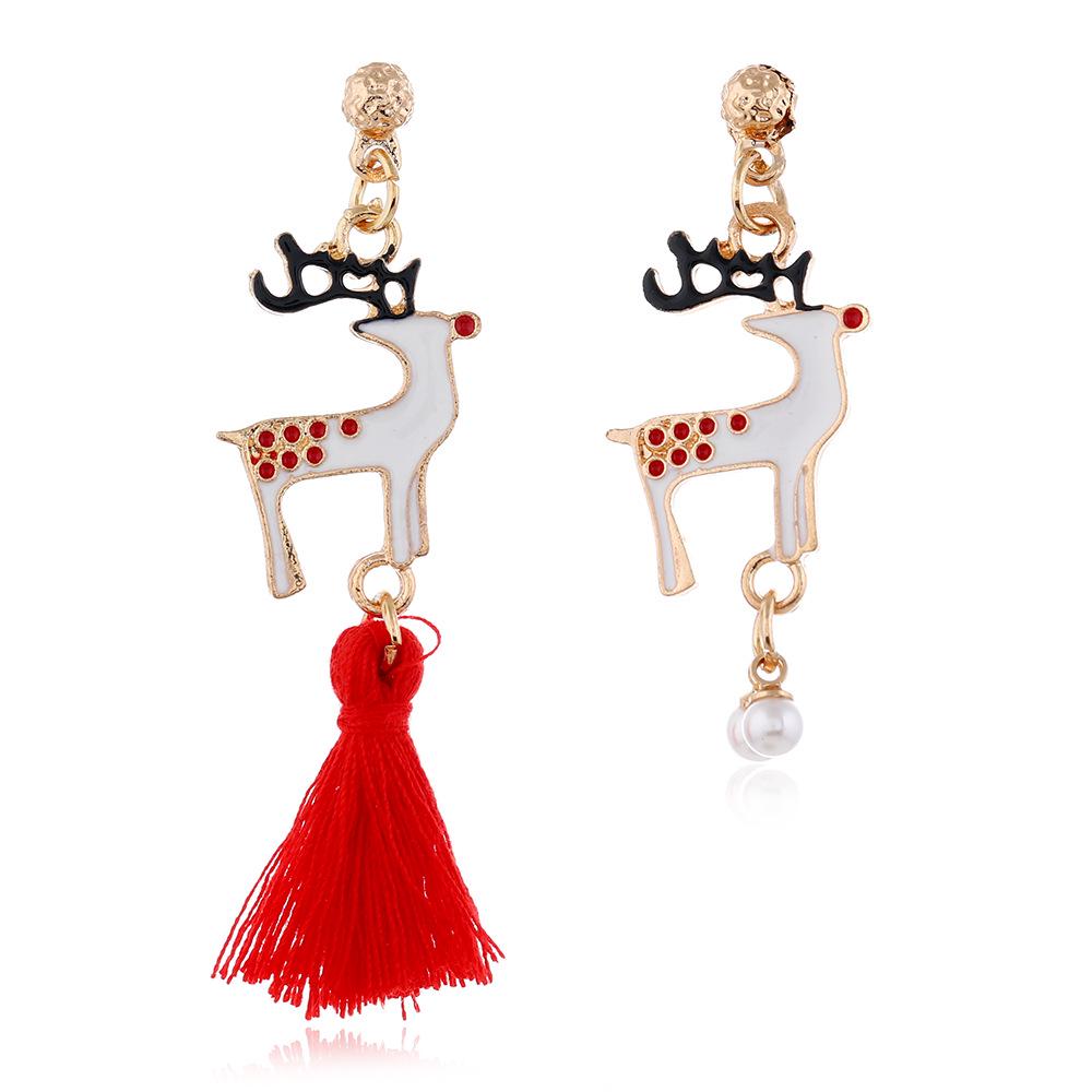 Festive Christmas Earrings: Cute Reindeer, Santa Claus, and Christmas Tree Tassel Pendants