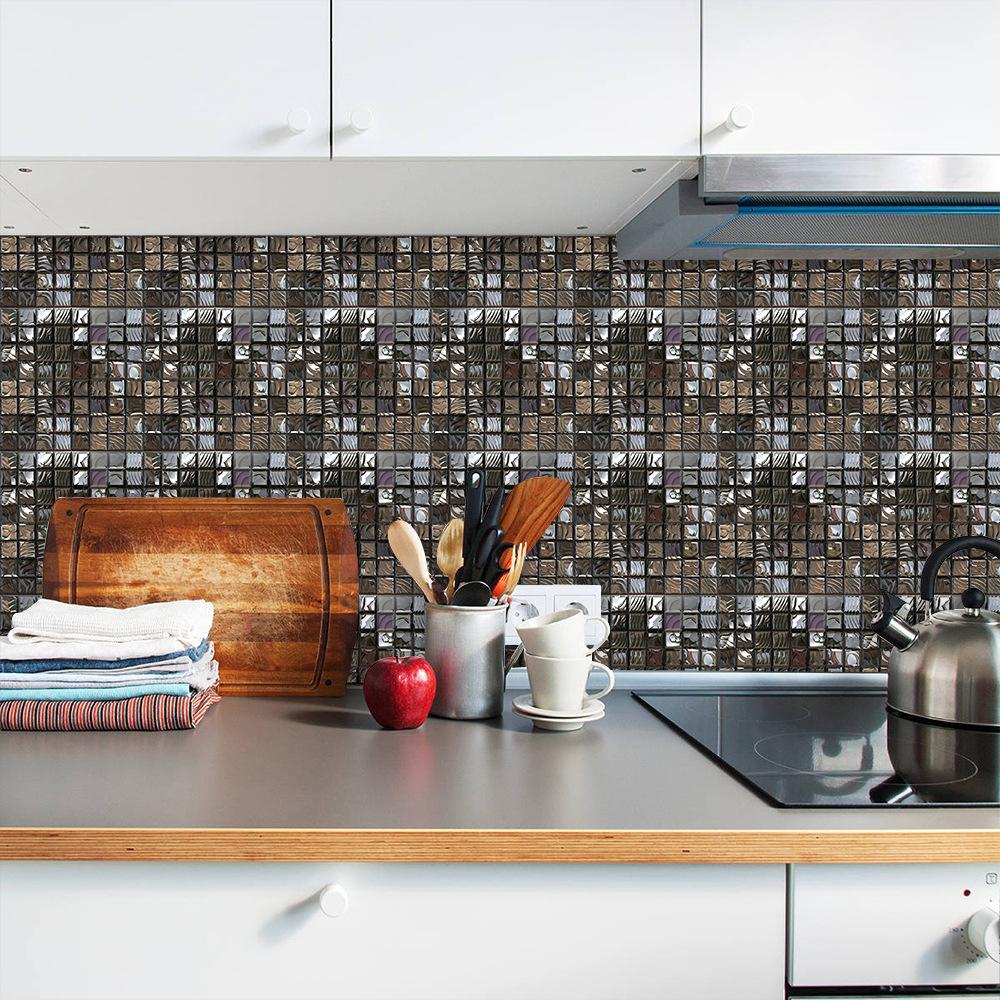 10Pcs 10 X10cm DIY  Mosaic Marble Wall Stickers Imitation Brick Bedroom Decoration Waterproof Self Adhesive Tile Wallpaper Kitchen Cupboard Decor