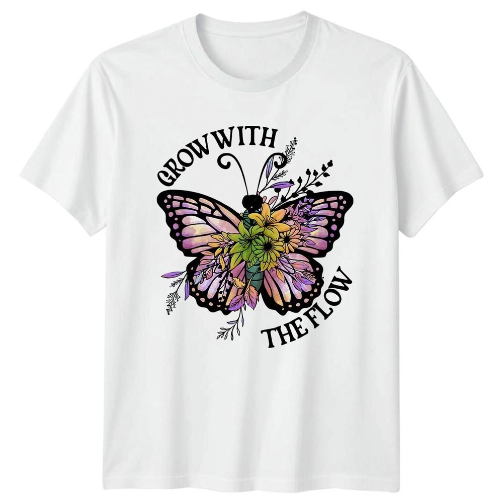 Grow With The Flow Unisexs TShirt Butterfly Floral Nature Birthday Gift For Her S