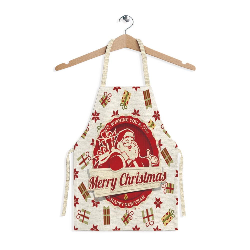 Christmas Snowflake Reindeer Gingerbread Man Print Linen Apron Sleeveless Dirty Resistant Cooking Bib 47x38cm 68x55cm