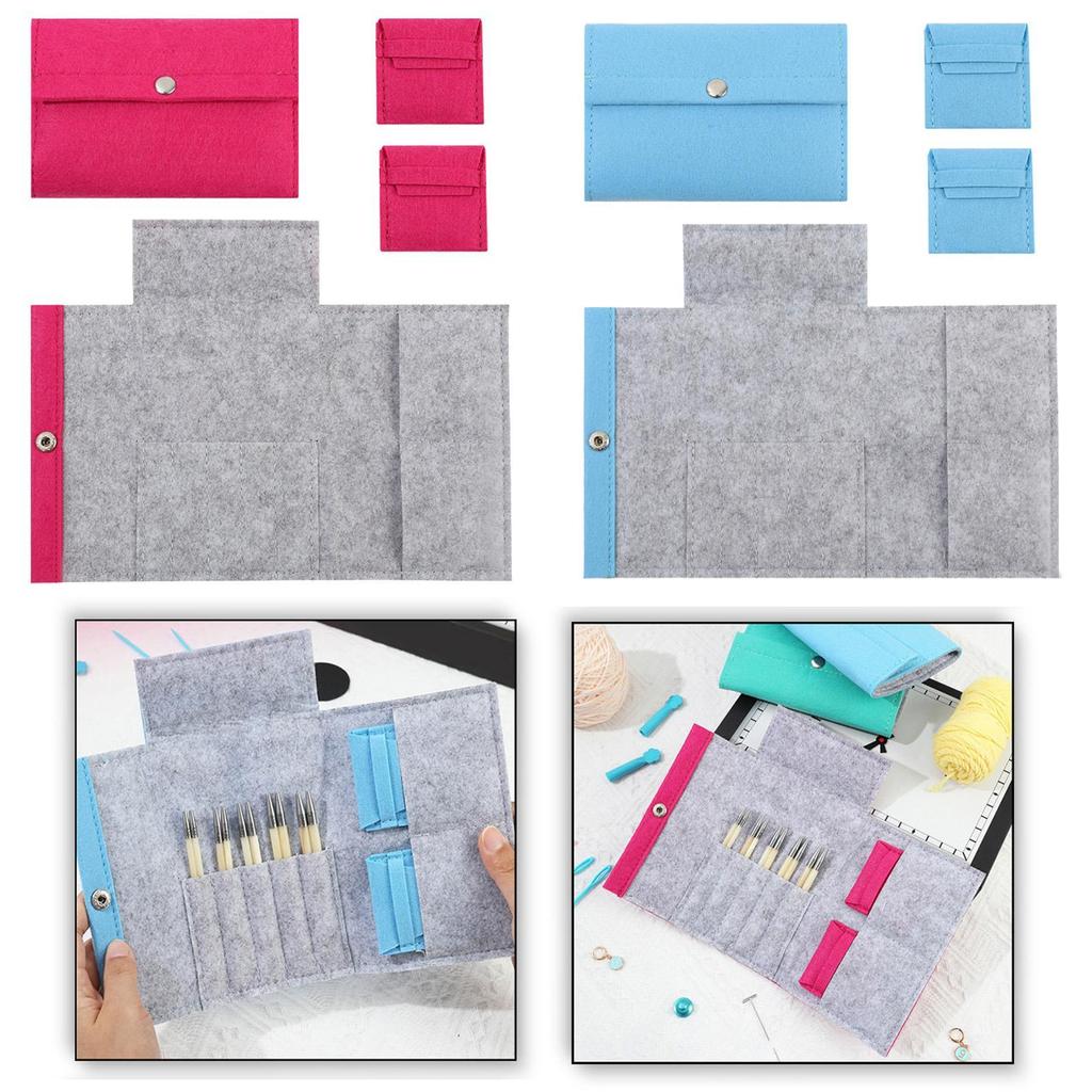 3x Circular Knitting Bag Travel Sewing Supplies Felt for Beginners Organizer Collecting Sorting Circular Needle Case